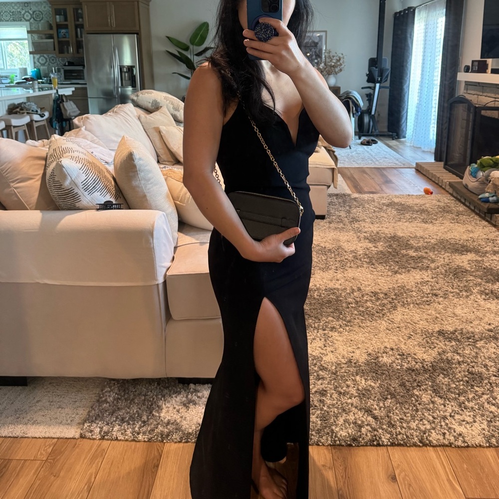 Jill Stuart Black High Slit Formal Maxi Dress Prom Wedding Guest Tie (size 2) - Picture 2 of 9